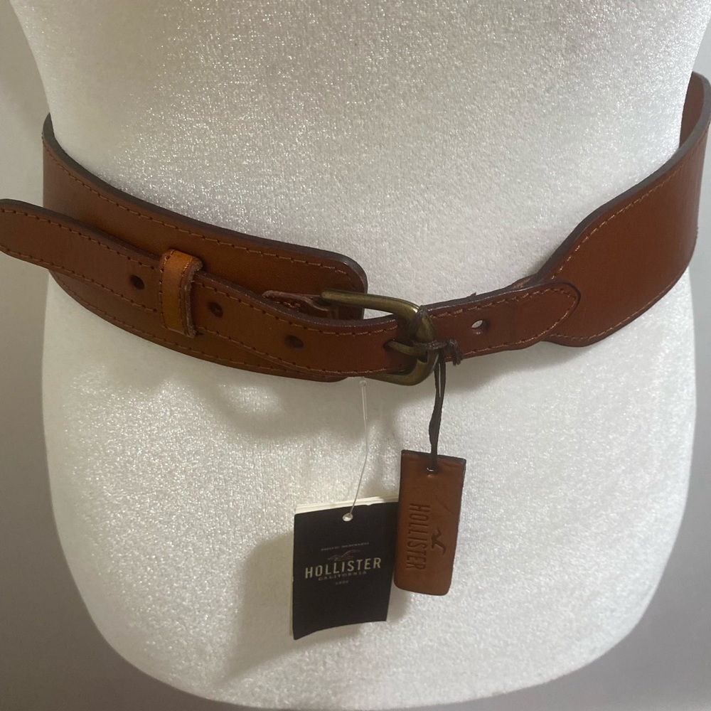Hollister Brown Leather Waist Belt with Brass Buckle